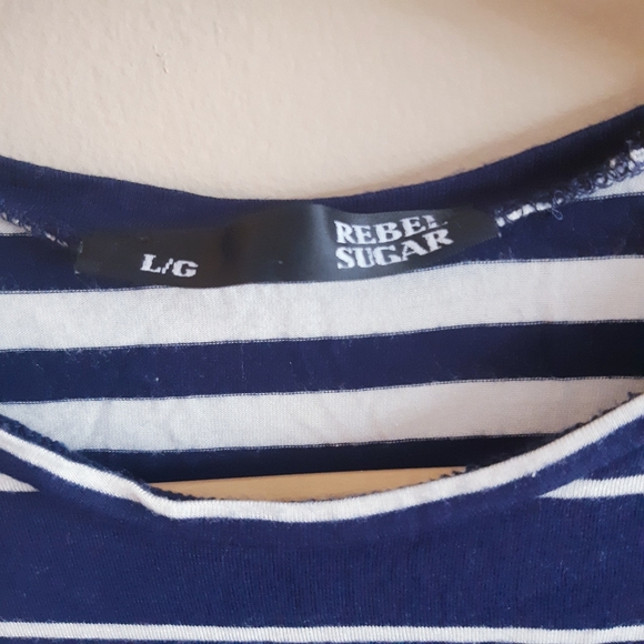 Rebel sugar sailor navy striped built in bralette tank top size large - Picture 2 of 2